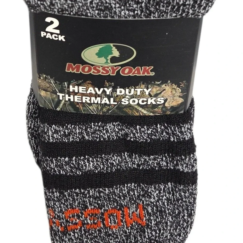 Mossy Oak Heavy Duty Thermal Socks Mens Black Gray 2 Pack Shoe‎ Size 6-12.5 NWT